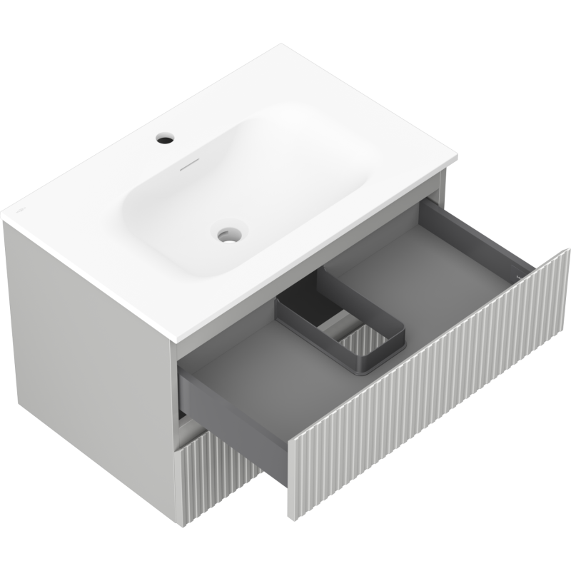 Mexen Rivel bathroom cabinet 70 cm with Vela sink, 2 drawers, grooved, grey matt/white matt - 91A20-07047-2-BFF62-W23M01