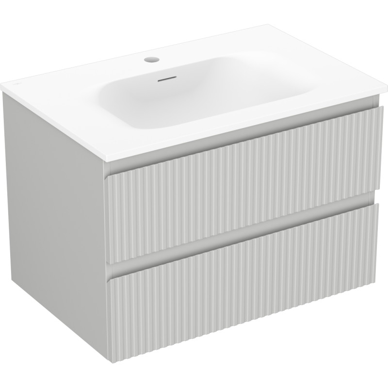 Mexen Rivel bathroom cabinet 70 cm with Vela sink, 2 drawers, fluted, gray matte/white matte - 91A20-07047-2-BFF62-W23M01