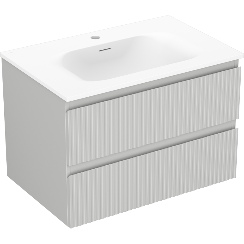 Mexen Rivel Bathroom Cabinet 70 cm with Vela Sink, 2 Drawers, Grooved, Gray Matte/White Matte - 91A20-07047-2-BFF62-W23M01