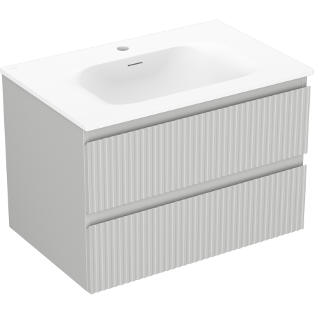Mexen Rivel bathroom cabinet 70 cm with Vela sink, 2 drawers, fluted, gray matte/white matte - 91A20-07047-2-BFF62-W23M01