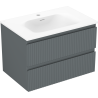 Mexen Rivel 70 cm bathroom cabinet with sink Vela, 2 drawers, grooved, matte graphite/matte white - 91A20-07047-2-BFF66-W23M0