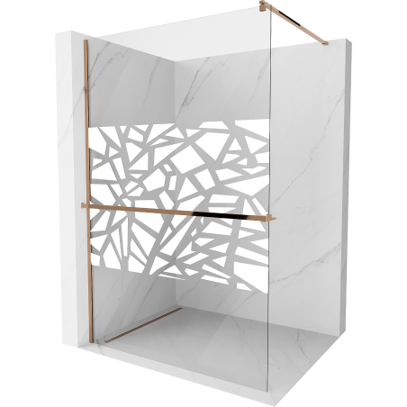 Mexen Kioto+ shower screen with a shelf and rail 80 x 200 cm, Transparent/White pattern 8 mm, Rose gold - 800-080-121-60-85