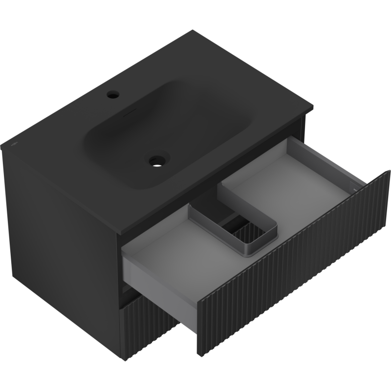 Mexen Rivel bathroom cabinet 70 cm with Vela sink, 2 drawers, grooved, black matte - 91A20-07047-2-BFF71-W23M71