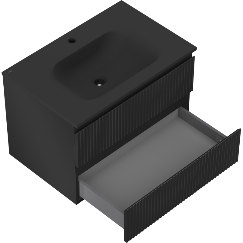 Mexen Rivel bathroom cabinet 70 cm with Vela sink, 2 drawers, grooved, black matte - 91A20-07047-2-BFF71-W23M71