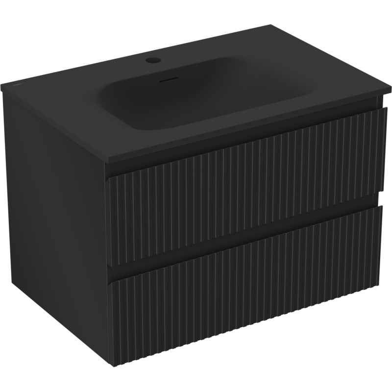 Mexen Rivel bathroom cabinet 70 cm with Vela sink, 2 drawers, fluted, matte black - 91A20-07047-2-BFF71-W23M71