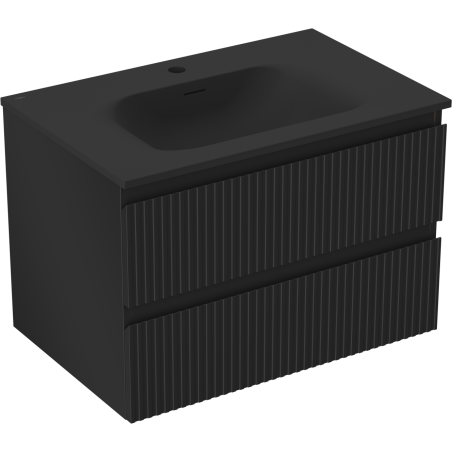 Mexen Rivel bathroom cabinet 70 cm with Vela sink, 2 drawers, grooved, black matte - 91A20-07047-2-BFF71-W23M71