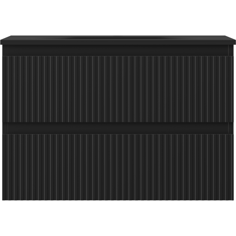 Mexen Rivel bathroom cabinet 70 cm with Vela sink, 2 drawers, grooved, black matte - 91A20-07047-2-BFF71-W23M71