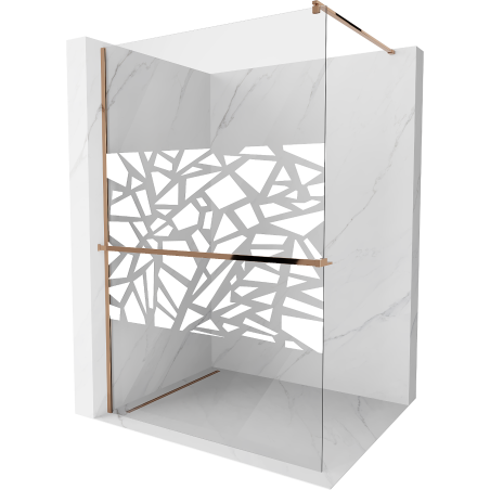 Mexen Kioto+ shower wall with shelf Walk-in 90 x 200 cm, white pattern, rose gold - 800-090-121-60-85
