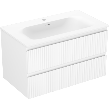 Mexen Rivel bathroom cabinet 80 cm with Vela washbasin, 2 drawers, grooved, white matte - 91A20-08047-2-BFF01-W23M01