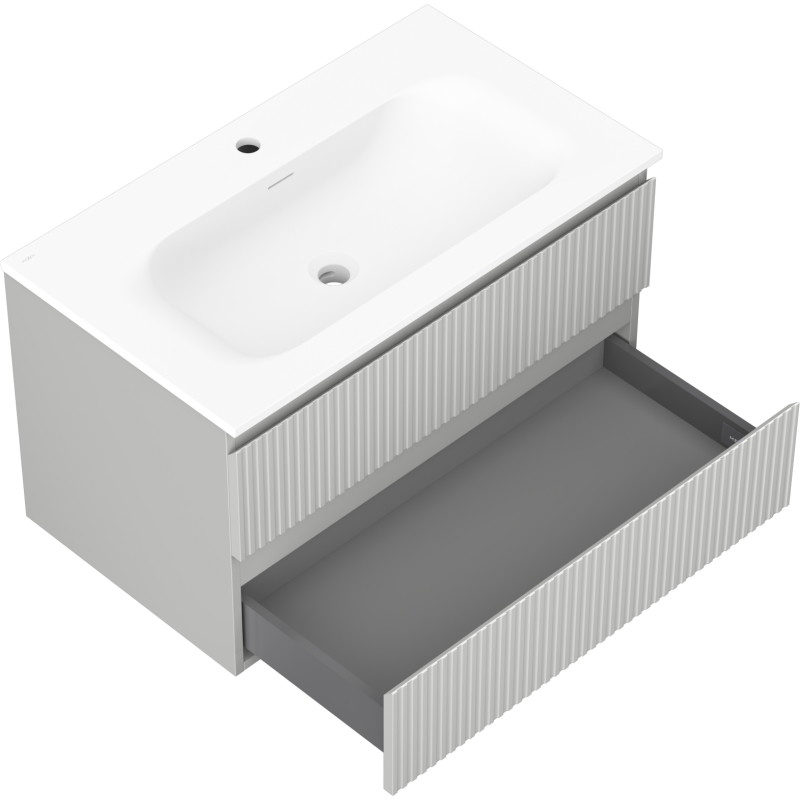 Mexen Rivel bathroom cabinet 80 cm with Vela sink, 2 drawers, grooved, gray matte/white matte - 91A20-08047-2-BFF62-W23M01