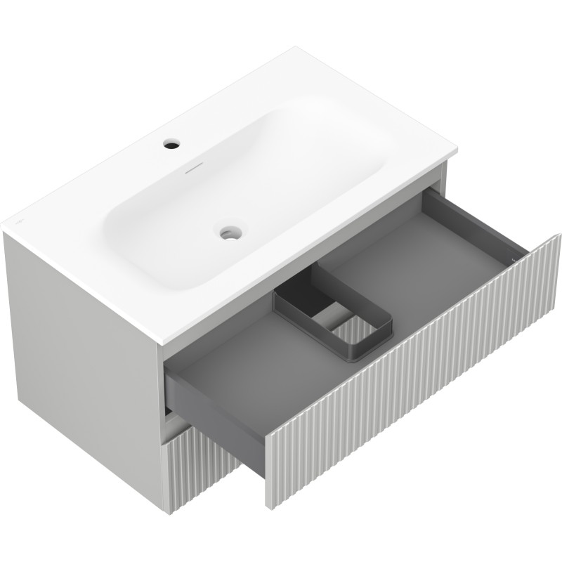 Mexen Rivel bathroom cabinet 80 cm with Vela sink, 2 drawers, grooved, gray matte/white matte - 91A20-08047-2-BFF62-W23M01