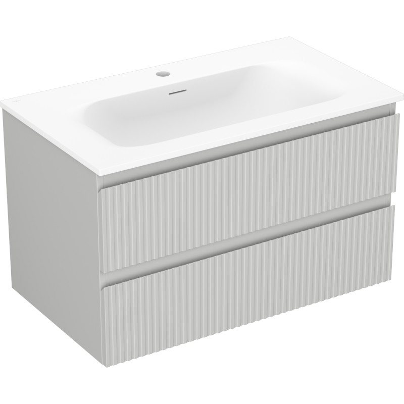 Mexen Rivel bathroom cabinet 80 cm with Vela sink, 2 drawers, grooved, gray matte/white matte - 91A20-08047-2-BFF62-W23M01