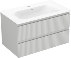 Mexen Rivel bathroom cabinet 80 cm with Vela sink, 2 drawers, fluted, gray matte/white matte - 91A20-08047-2-BFF62-W23M01