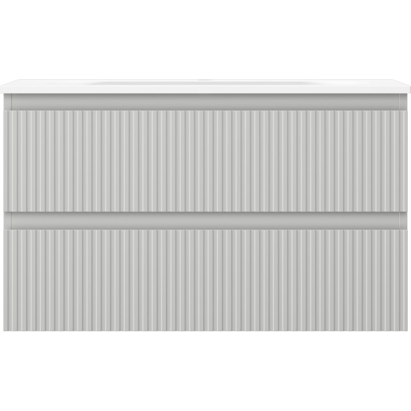 Mexen Rivel bathroom cabinet 80 cm with Vela sink, 2 drawers, grooved, gray matte/white matte - 91A20-08047-2-BFF62-W23M01