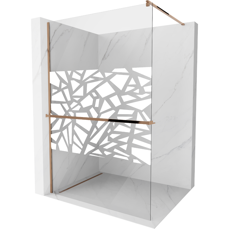 Mexen Kioto+ shower wall with shelf Walk-in 120 x 200 cm, white pattern, rose gold - 800-120-121-60-85