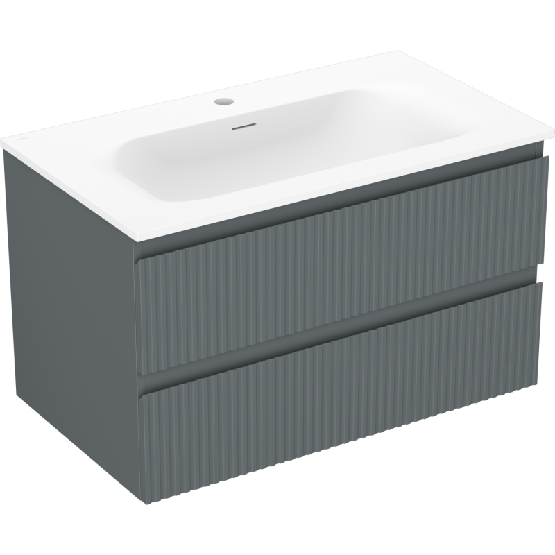 Mexen Rivel 80 cm bathroom cabinet with sink Vela, 2 drawers, fluted, matte graphite/white matte - 91A20-08047-2-BFF66-W23M0