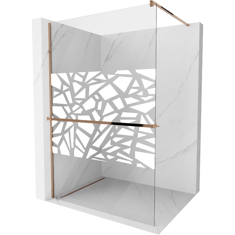 Mexen Kioto+ shower screen with shelf Walk-in 130 x 200 cm, white pattern, pink gold - 800-130-121-60-85