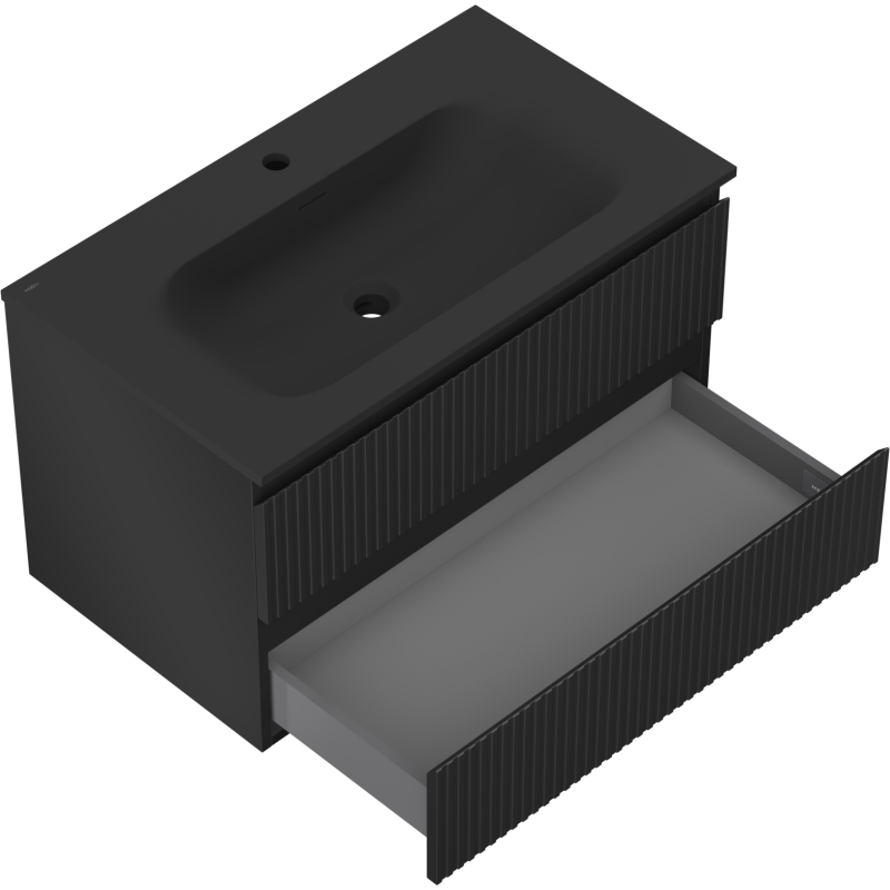 Mexen Rivel bathroom cabinet 80 cm with Vela sink, 2 drawers, grooved, black matt - 91A20-08047-2-BFF71-W23M71
