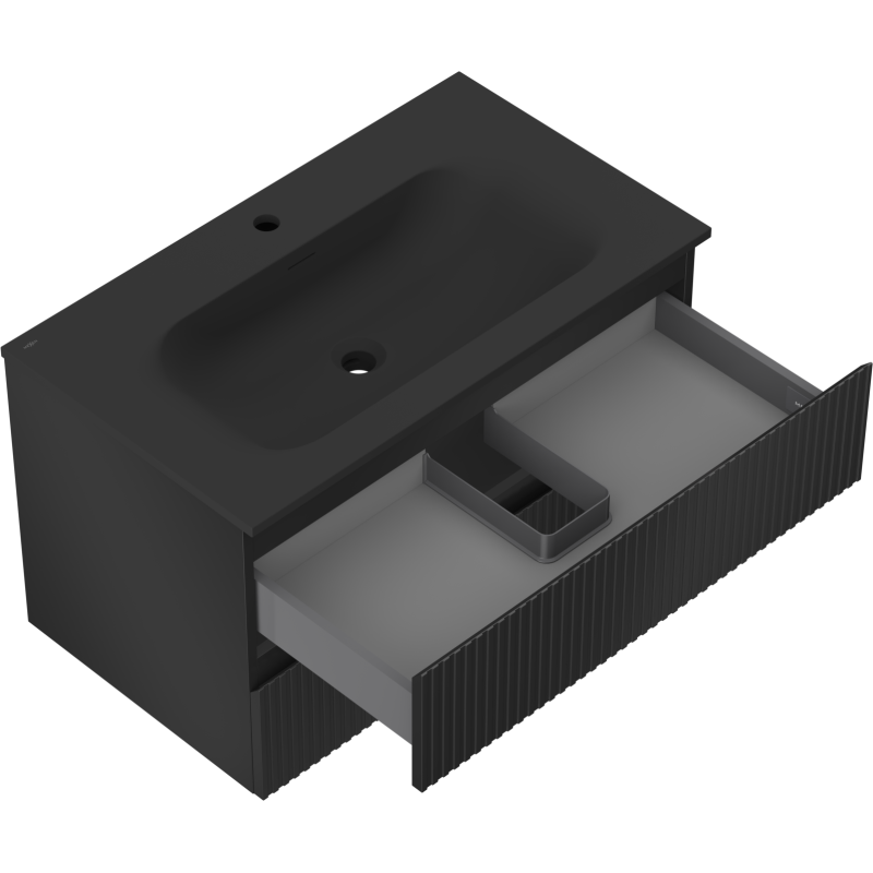 Mexen Rivel bathroom cabinet 80 cm with Vela sink, 2 drawers, grooved, black matt - 91A20-08047-2-BFF71-W23M71