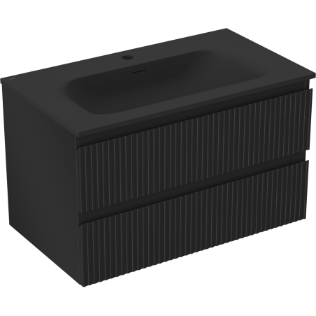 Mexen Rivel bathroom cabinet 80 cm with Vela sink, 2 drawers, grooved, black matte - 91A20-08047-2-BFF71-W23M71