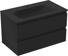 Mexen Rivel bathroom cabinet 80 cm with Vela sink, 2 drawers, grooved, black matte - 91A20-08047-2-BFF71-W23M71
