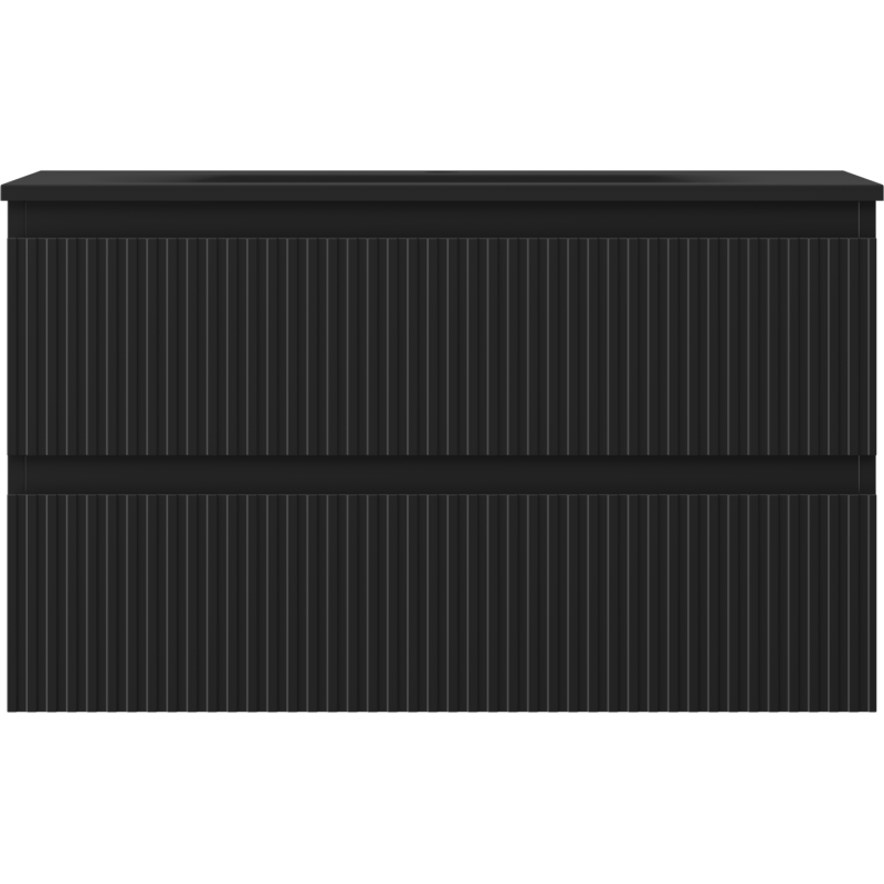 Mexen Rivel bathroom cabinet 80 cm with Vela sink, 2 drawers, grooved, black matt - 91A20-08047-2-BFF71-W23M71