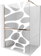 Mexen Kioto+ shower screen with a shelf and rail 80 x 200 cm, Transparent/White pattern 8 mm, Rose gold - 800-080-121-60-97