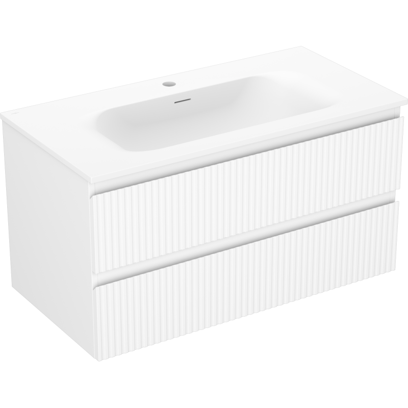 Mexen Rivel bathroom cabinet 90 cm with Vela washbasin, 2 drawers, grooved, white mat - 91A20-09047-2-BFF01-W23M01