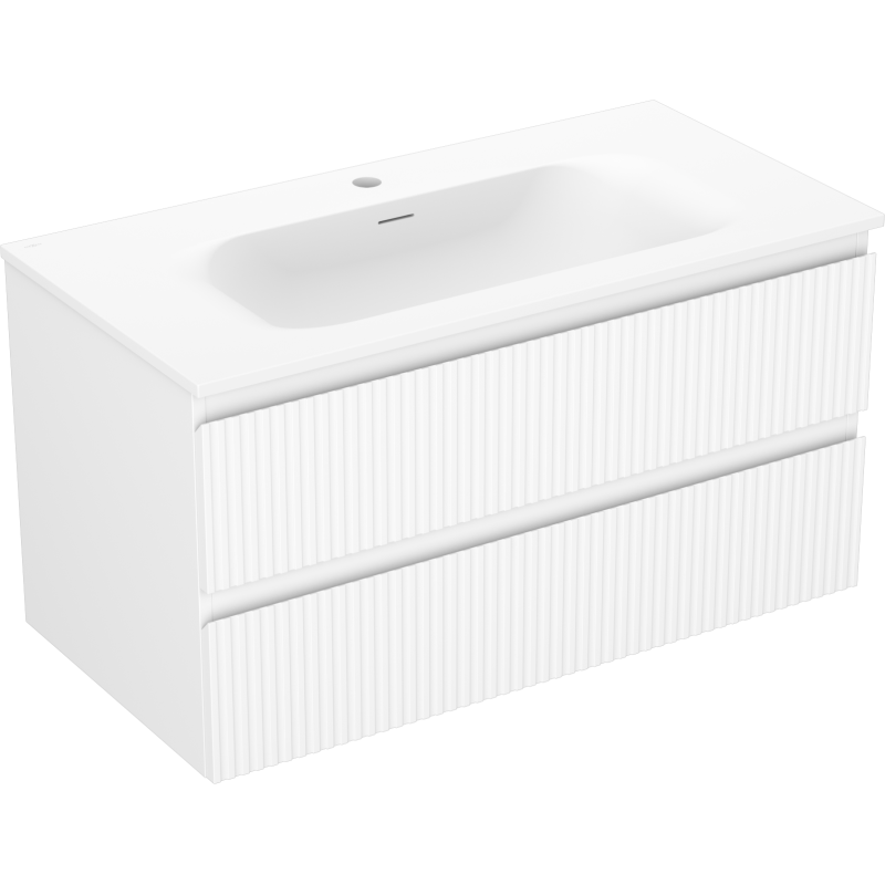 Mexen Rivel bathroom cabinet 90 cm with Vela washbasin, 2 drawers, grooved, white matte - 91A20-09047-2-BFF01-W23M01