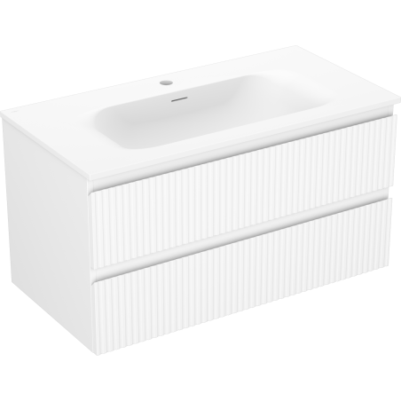 Mexen Rivel bathroom cabinet 90 cm with Vela washbasin, 2 drawers, grooved, white mat - 91A20-09047-2-BFF01-W23M01