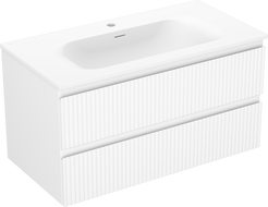 Mexen Rivel bathroom cabinet 90 cm with Vela washbasin, 2 drawers, grooved, white mat - 91A20-09047-2-BFF01-W23M01