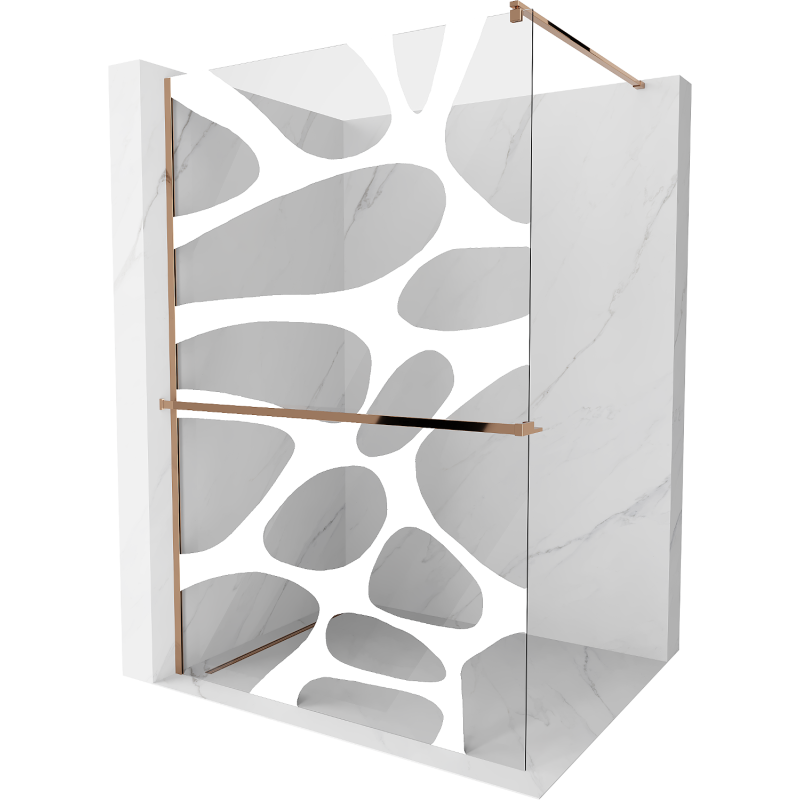 Mexen Kioto+ Walk-in Shower Wall with Shelf 90 x 200 cm, White Wave, Pink Gold - 800-090-121-60-97