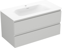 Mexen Rivel 90 cm bathroom cabinet with Vela sink, 2 drawers, fluted, gray matte/white matte - 91A20-09047-2-BFF62-W23M01