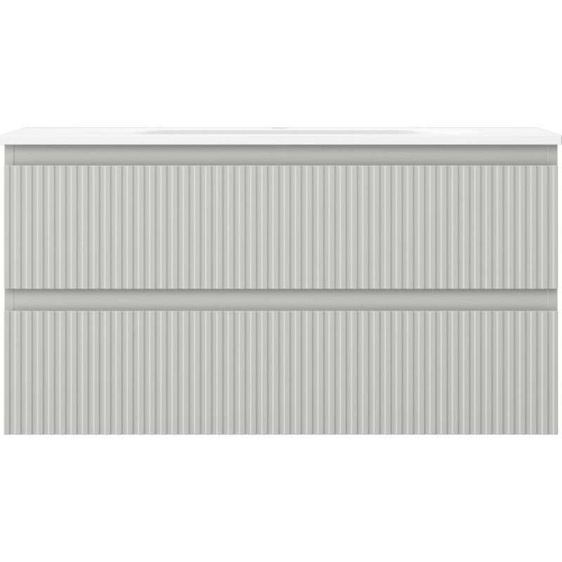 Mexen Rivel 90 cm bathroom cabinet with Vela sink, 2 drawers, fluted, gray matte/white matte - 91A20-09047-2-BFF62-W23M01