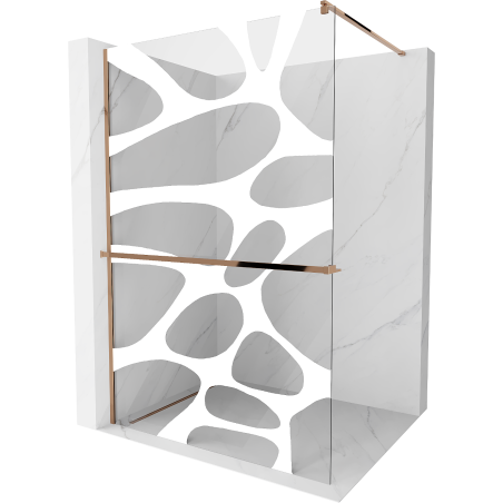 Mexen Kioto+ shower screen with a shelf and rail 120 x 200 cm, Transparent/White pattern 8 mm, Rose gold - 800-120-121-60-97