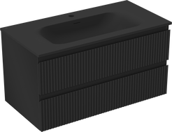 Mexen Rivel bathroom cabinet 90 cm with Vela sink, 2 drawers, grooved, black matte - 91A20-09047-2-BFF71-W23M71
