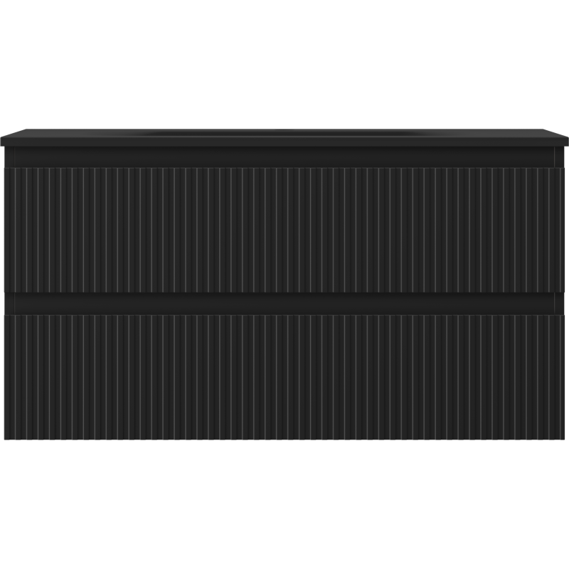 Mexen Rivel bathroom cabinet 90 cm with Vela washbasin, 2 drawers, fluted, matte black - 91A20-09047-2-BFF71-W23M71