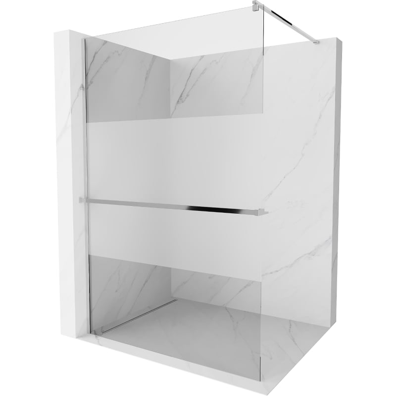 Mexen Kioto+ walk-in shower wall with shelf 140 x 200 cm, transparent/frosted, chrome - 800-140-121-01-35