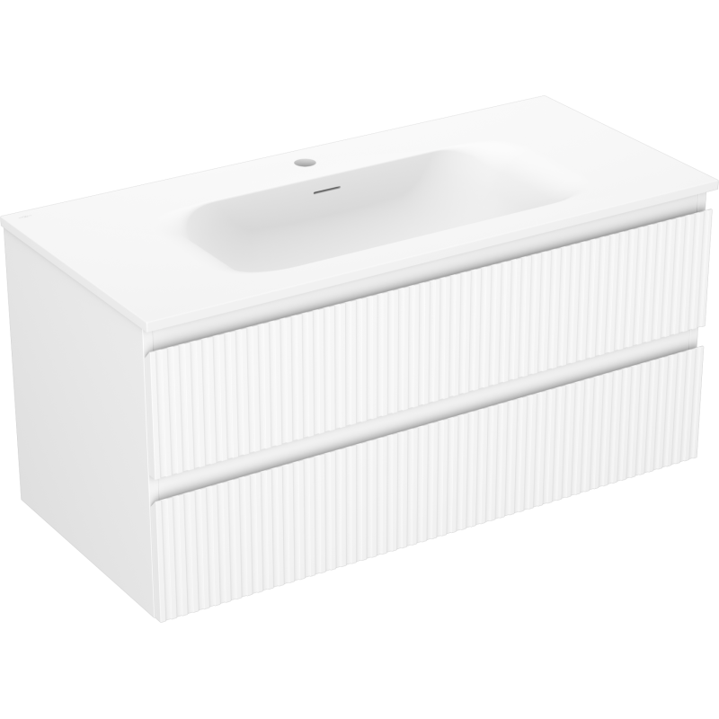 Mexen Rivel bathroom cabinet 100 cm with Vela sink, 2 drawers, grooved, white matte - 91A20-10047-2-BFF01-W23M01