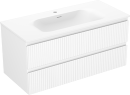Mexen Rivel bathroom cabinet 100 cm with Vela sink, 2 drawers, grooved, white matte - 91A20-10047-2-BFF01-W23M01