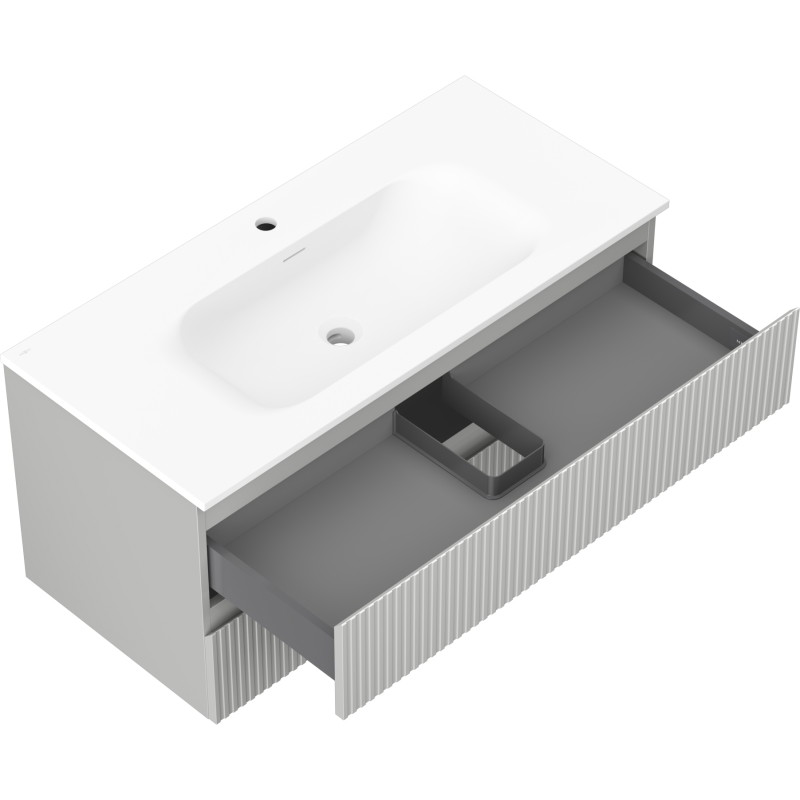 Mexen Rivel 100 cm Bathroom Cabinet with Vela Sink, 2 Drawers, Ribbed, Matte Gray/Matte White - 91A20-10047-2-BFF62-W23M01