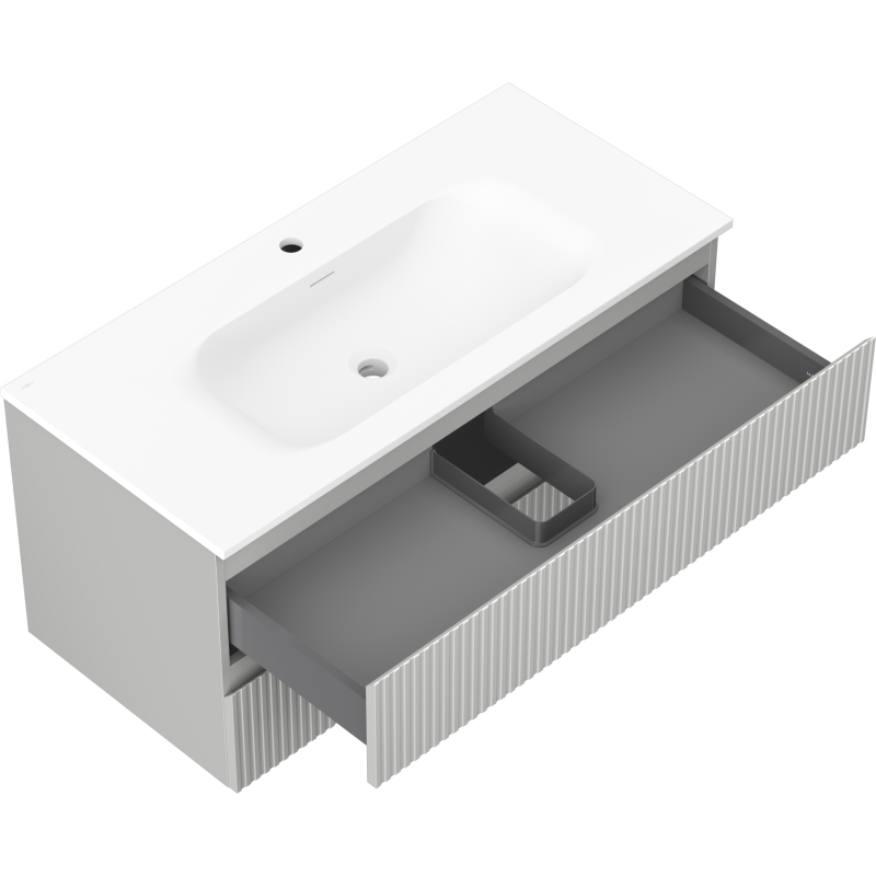 Mexen Rivel bathroom cabinet 100 cm with Vela washbasin, 2 drawers, fluted, grey matt/white matt - 91A20-10047-2-BFF62-W23M01