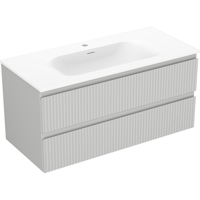 Mexen Rivel 100 cm Bathroom Cabinet with Vela Sink, 2 Drawers, Ribbed, Matte Gray/Matte White - 91A20-10047-2-BFF62-W23M01