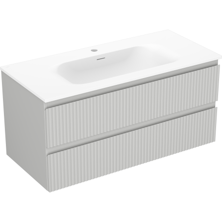 Mexen Rivel 100 cm Bathroom Cabinet with Vela Sink, 2 Drawers, Ribbed, Matte Gray/Matte White - 91A20-10047-2-BFF62-W23M01