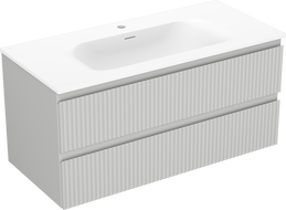 Mexen Rivel 100 cm Bathroom Cabinet with Vela Sink, 2 Drawers, Ribbed, Matte Gray/Matte White - 91A20-10047-2-BFF62-W23M01