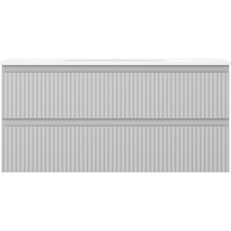 Mexen Rivel 100 cm Bathroom Cabinet with Vela Sink, 2 Drawers, Ribbed, Matte Gray/Matte White - 91A20-10047-2-BFF62-W23M01