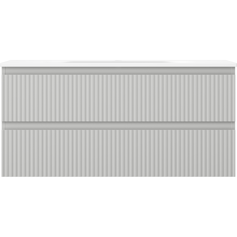 Mexen Rivel bathroom cabinet 100 cm with Vela washbasin, 2 drawers, fluted, grey matt/white matt - 91A20-10047-2-BFF62-W23M01