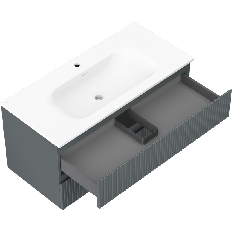 Mexen Rivel bathroom cabinet 100 cm with washbasin Vela, 2 drawers, fluted, graphite matte/white matte -