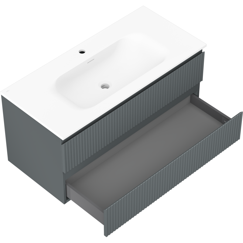 Mexen Rivel bathroom cabinet 100 cm with washbasin Vela, 2 drawers, fluted, graphite matte/white matte -