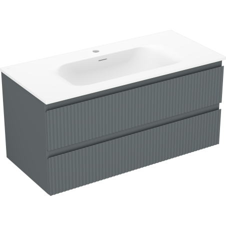 Mexen Rivel bathroom cabinet 100 cm with washbasin Vela, 2 drawers, fluted, graphite matte/white matte -